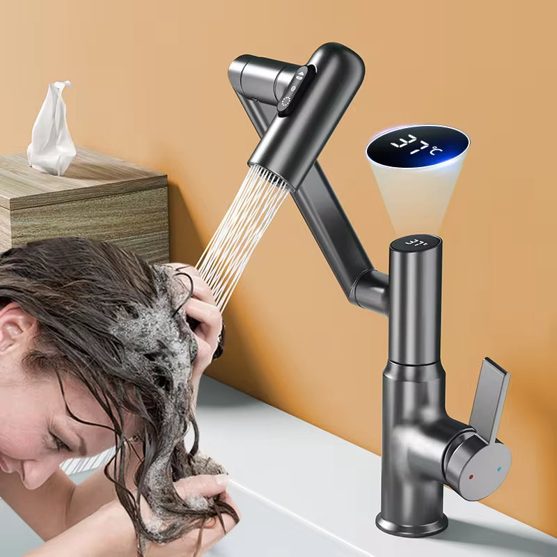 Digital Display LED Basin Faucet 360 Rotation Multi-Function Stream Sprayer 