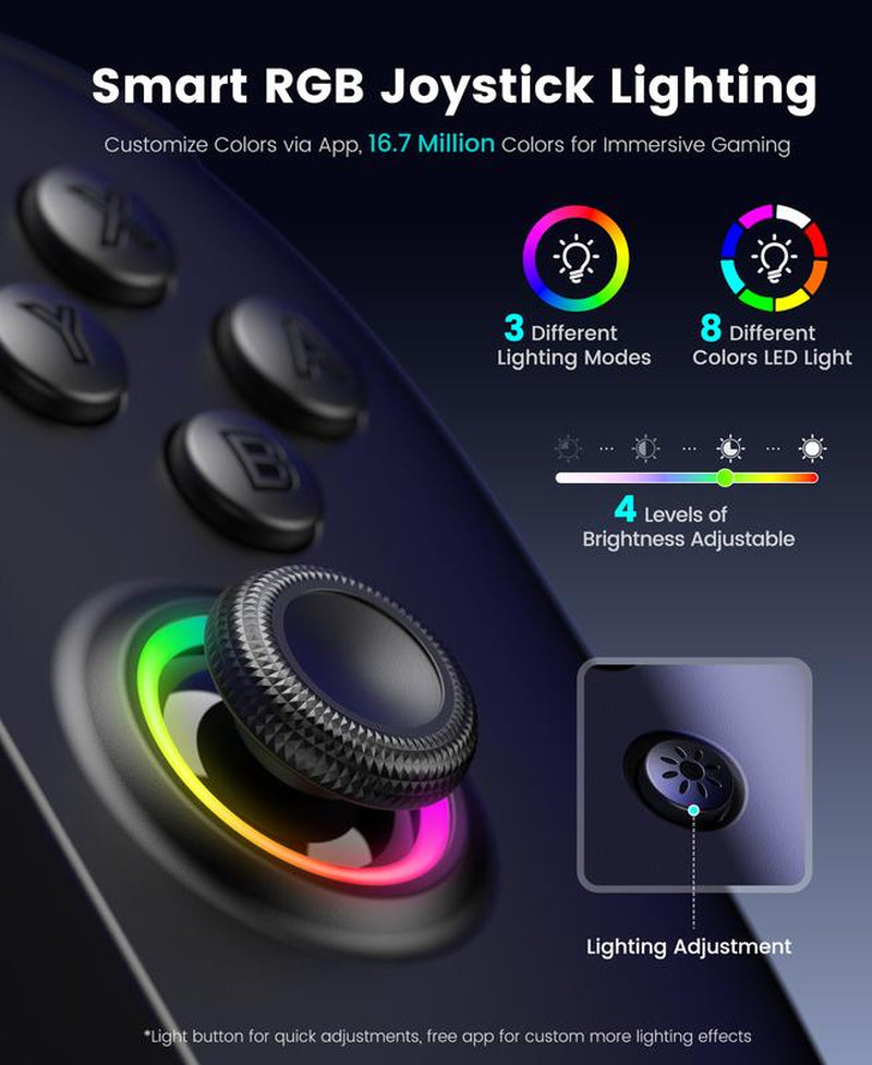 ESYWEN Switch 2 Controller - Hall Effect Joystick - One Piece Switch Joypad Replacement to Switch 2 Pro Controller'S Feel, with 9 RGB Lighting, Turbo, Macro, Keylinker App