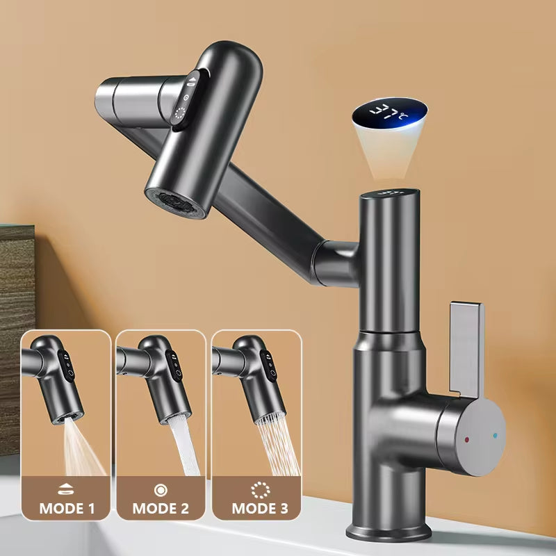 Digital Display LED Basin Faucet 360 Rotation Multi-Function Stream Sprayer 