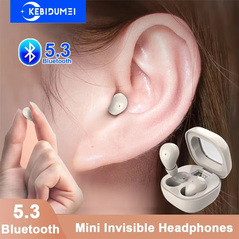 Mini Headphones Invisible Bluetooth 5.3 Earphones TWS Wireless In-Ear Headsets HIFI Stereo Noise Reduction Earbuds for Iphone