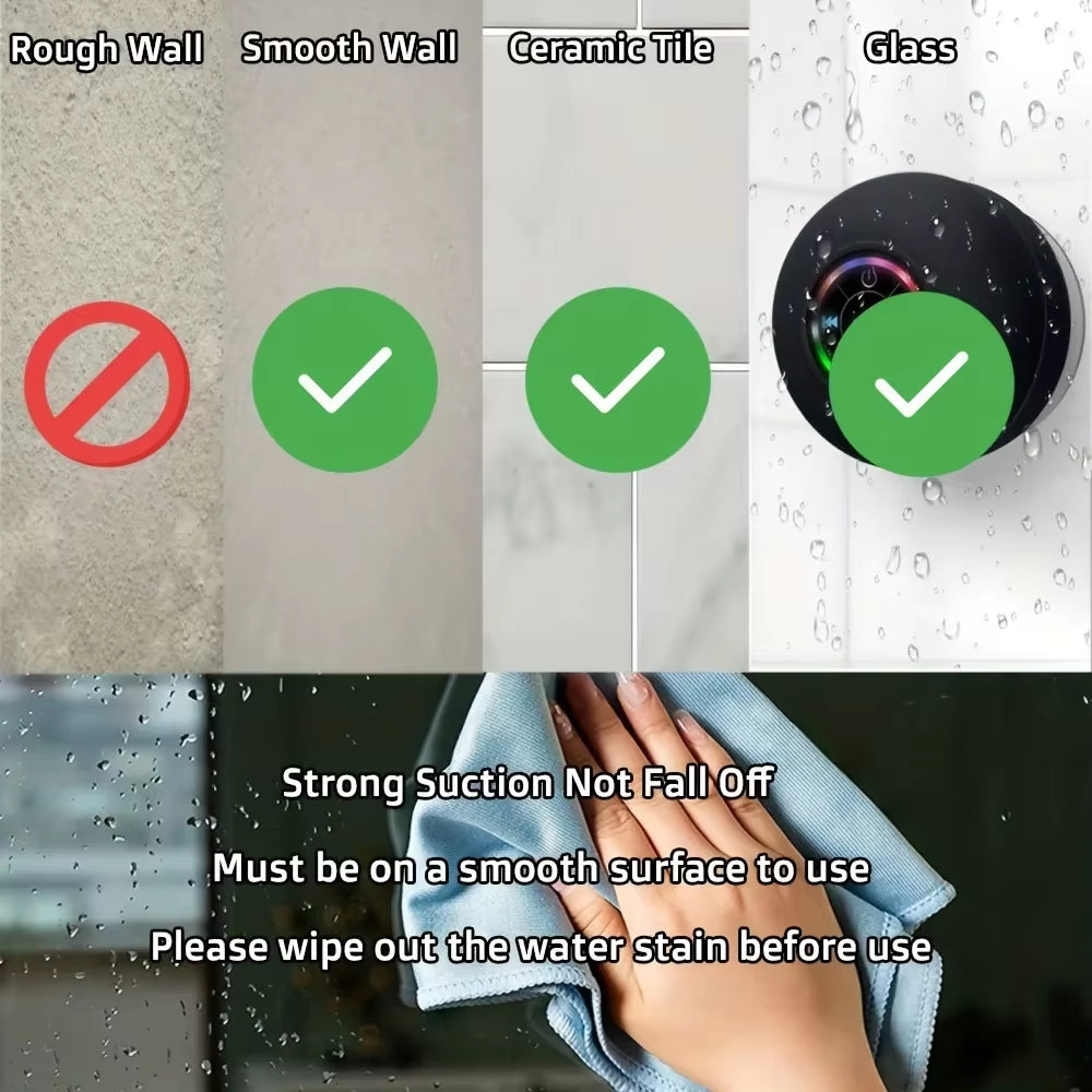 New Bathroom Waterproof Wireless LED Bluetooth Speaker Large Suction Cup Mini Portable Speaker Outdoor Sports Stereo Speaker
