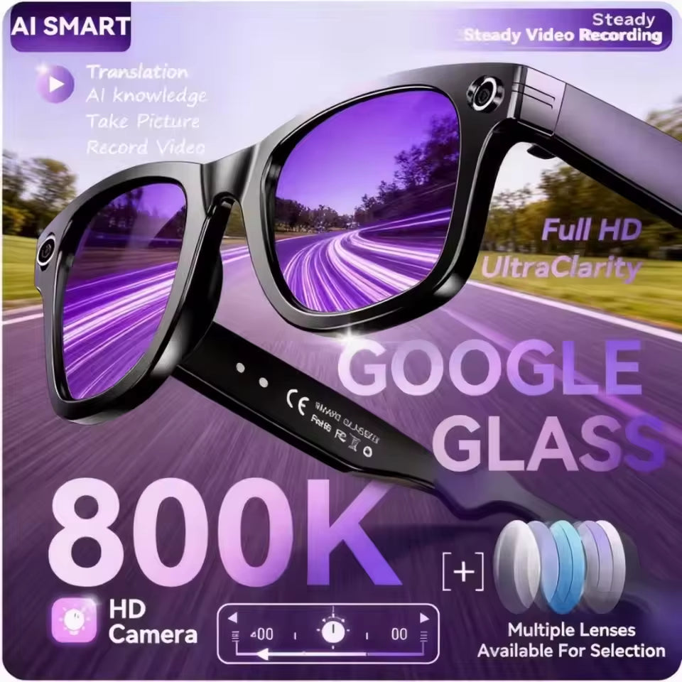 New Upgrade Smart Glasses with Camera Video Recording AI Photo Recognition Bluetooth Call Translation Voice Sunglasses Men Women