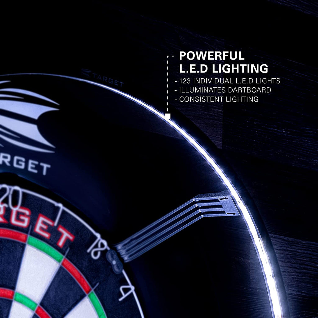Corona Vision Dartboard Lighting System, Black Frame | White LED Dart Board Surround Ring Light with Magnetic Feet | Shadow Eliminating Dartboard Light | Professional Darts Accessories