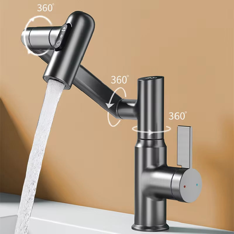 Digital Display LED Basin Faucet 360 Rotation Multi-Function Stream Sprayer 